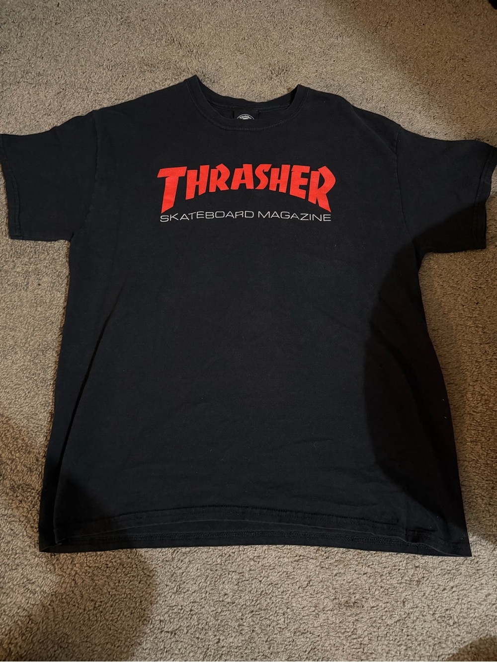 Thrasher Black T-Shirt with Red Logo - Men's Short Sleeve